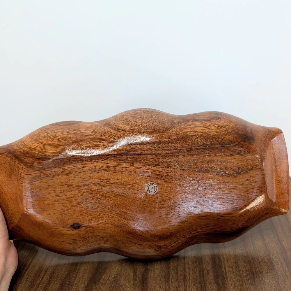 Vintage 70s 80s Wooden Monkey Pod 3 Section Snack Bowl Serving Dish
